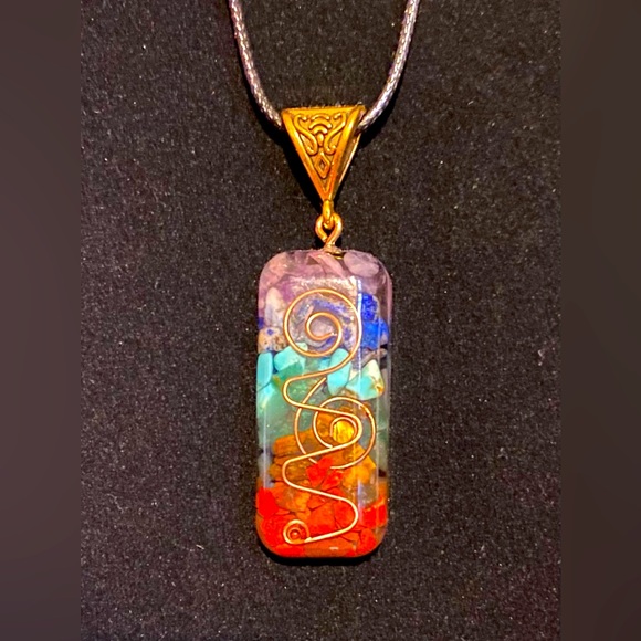 Orgonite & Mixed Gemstone Chakra Pendant Necklace On Black Cord - Picture 4 of 8